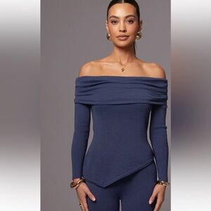 JLUXLABEL Off-Shoulder Blue Knit Top